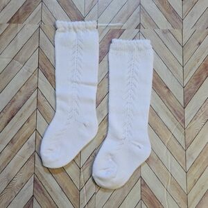 Baby Girl White Knit Knee High Socks Vintage Style Christening Holiday Accessory